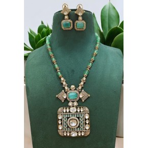 Moissanite Kundan With Semi Precious Beads Necklace Set