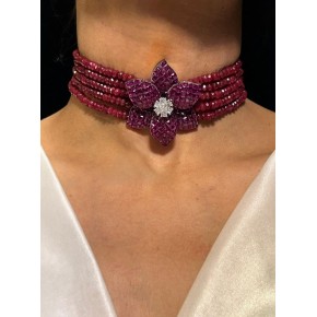 Invisible Pearl Choker Set With Big Flower Studs