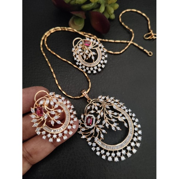 American Diamond Pendant Set With Chain