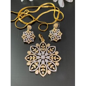 Dual Tone Plated Diamond Replica Pendant Set With Chain